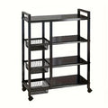Kitchen Storage Rack with Wheels, Adjustable Metal Shelving Organizer with Four-Tier Three-Basket Design for Pantry, Bathroom and Closet Storage