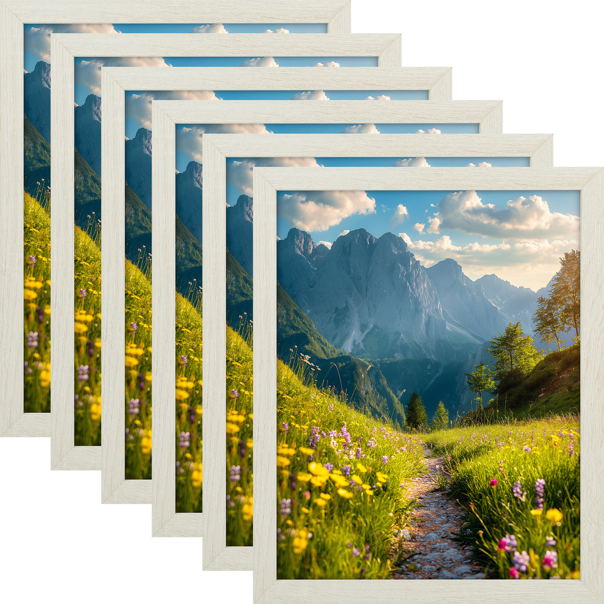 6 Packs 6x8/8x10/9x12/11x14/16x20 Picture Frames Set, Engineered Wood Gallery Wall Frame Set with Plexiglass - Wall Mounting or Tabletop Display