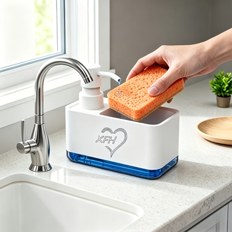1 Multi-functional Soap Dispenser with Built-in Sponge Holder - Hand And Dish Soap Dispenser Set Detergent Dispenser Sponge Holder 2-In-1 Countertop Soap Pump Dispenser for Kitchen Sink, Ideal Christmas/ Halloween Gift.Shipment From Local Warehouse.