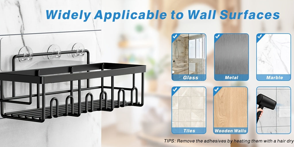 Shower Caddy Organizer, 5-Pack Adhesive Rustproof Stainless Steel Shower Shelves with Soap Holder, No Drilling Shower Storage Rack for Family Renters Bathroom, Random Colors to Choose, Shower Caddies