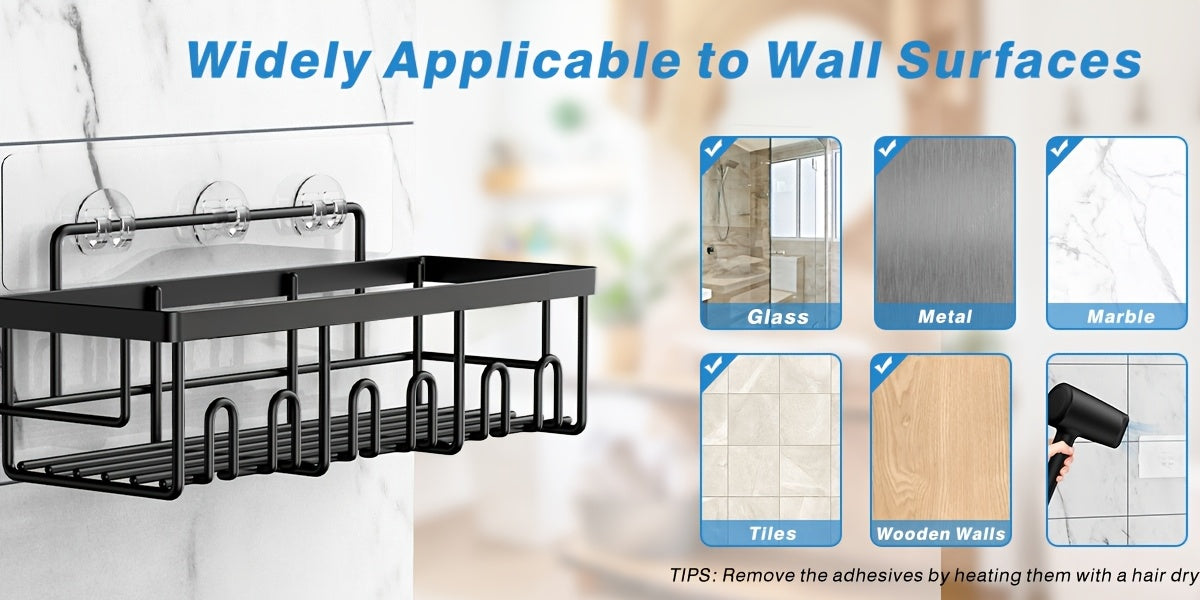 Shower Caddy Organizer, 5-Pack Adhesive Rustproof Stainless Steel Shower Shelves with Soap Holder, No Drilling Shower Storage Rack for Family Renters Bathroom, Random Colors to Choose, Shower Caddies