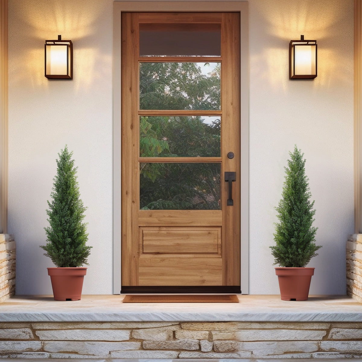 Outdoor Artificial Topiary Cedar Tree - 1pc/2pcs Fake UV Rated Potted Plants - 3/4/5FT Faux Pine Bushes And Shrubs For Front Porch Home Office Decor