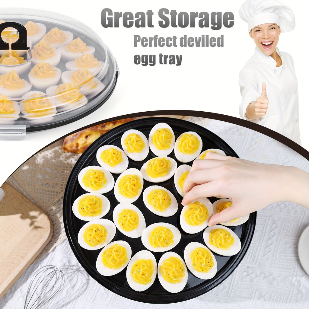 3pcs Deviled Egg Carriers For Kitchen, Black Plastic Round Egg Platters With Lid, 11.8Inch Portable Egg Tray With 66 Slots, For Large Capacity Kitchen Supplies For Valentine'S Day, Birthday Party, Family Gatherings, Wedding, Kitchen, Easter, Camping