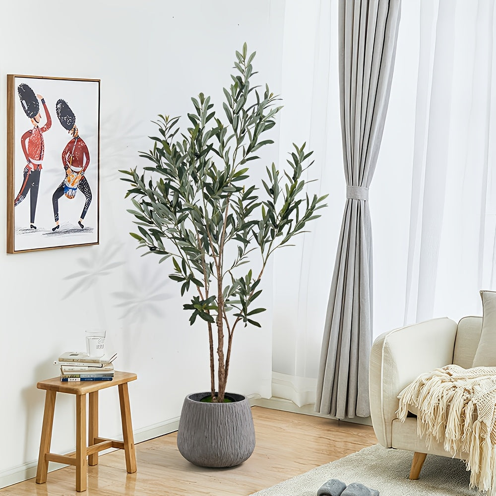 47.24inch/59.06inch/70.87inch/82.68inch Artificial Olive Tree with Realistic Black Fruits - Multi-Branch Broad-Leaved Mediterranean Plant, High-Quality Plastic Nordic Style Home Decor for Living Room, Kitchen, Hotel, Mall - No Maintenance Year-Round Decor