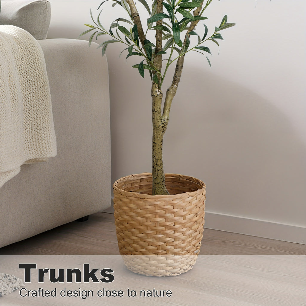 5/6/7FT Multi-Trunk Artificial Olive Tree, Lifelike Faux Tree With Abundant Leaves & Realistic Olives, Instant Landscaping, Pre-Potted Mediterranean Farmhouse Decor For Home Office Porch, Low Upkeep Housewarming Present