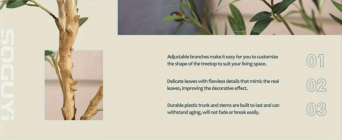 Artificial Olive Tree - Potted Faux Silk Plant with Natural Wood Trunk And Lifelike Fruits - Perfect for Home, Office, Outdoor And Holiday Decor