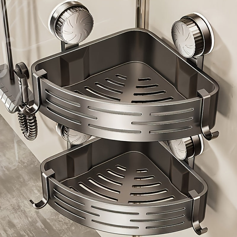 Space-saving suction cup bathroom rack - no drilling required, strong triangular rack with hooks, suitable for shower and toilet walls/ tiles, multi-purpose storage organizer, 4pcs, available in season