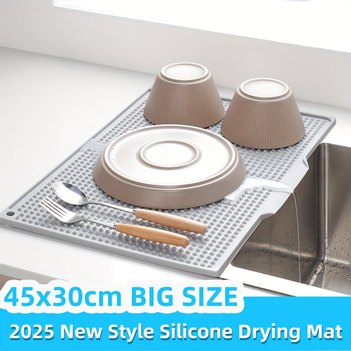 Extra-large Kitchen Splash-proof and Drying Pad - 17.72x12.2 Inches Heat Resistant up to 446°F/230°C, Anti-slip Countertop Pad, Drain Hole, Sink, Stove, Countertop Drying Pad - Easy to Clean, Dishwasher Safe, Space-saving Design