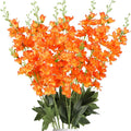 Artificial Larkspur Flowers, 8-Piece 33.5 Inch Faux Delphinium Stem Set in Orange, Pink, Red or Light Purple for Wedding Centerpieces and Home Vase Decor