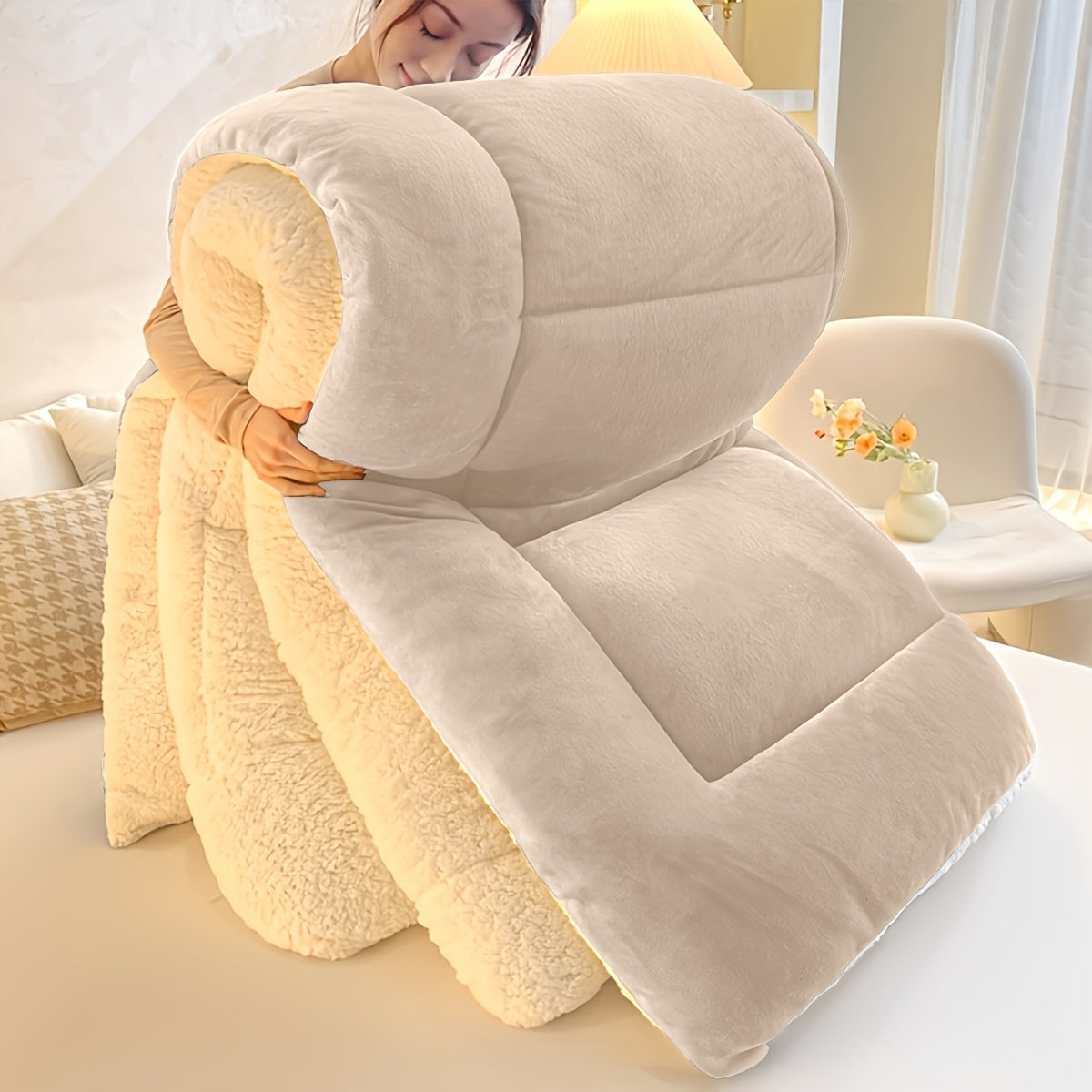 Sheep Blanket Single Bed Size Extra Thick Plush Flannel Blanket for Sofa and Bed, Microfiber Lightweight Reversible Soft Cozy Warm Luxury Bed Blanket