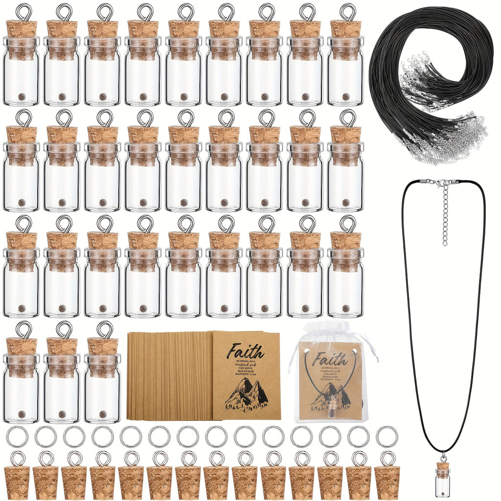 50 Set Mustard Seed Faith Necklace Christian Gifts for Woman DIY 0.02oz Mini Glass Jars Craft Necklace with Christian Faith Cards Gifts, Without Mustard Seed(Classical)