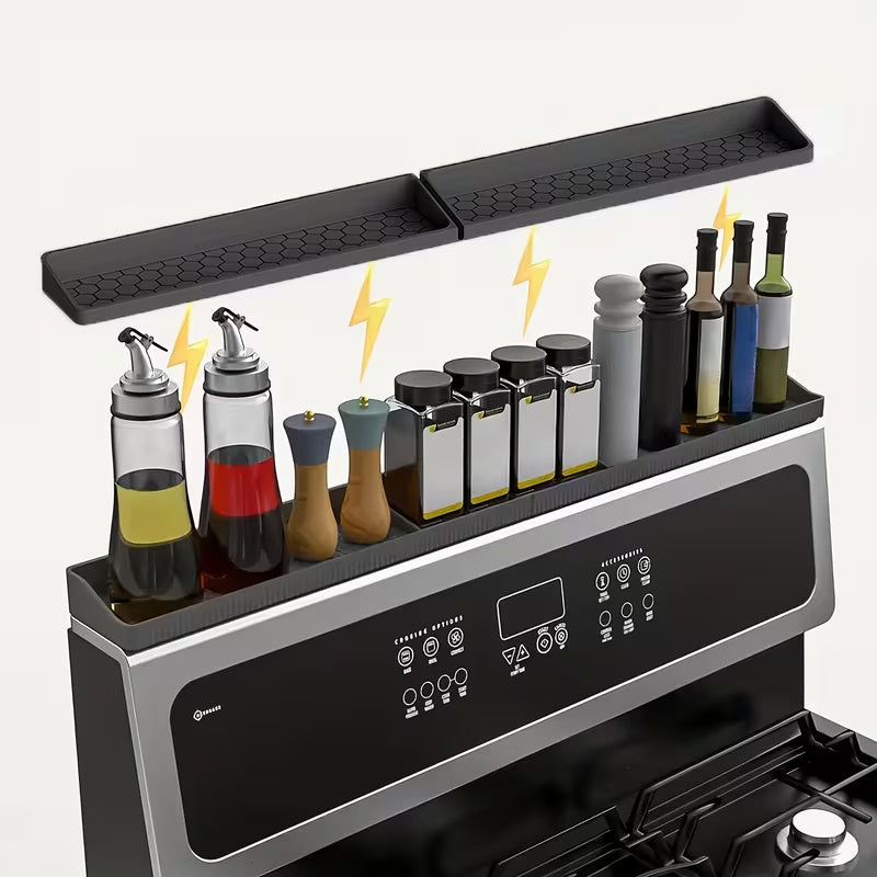 Silicone Stove Spice Rack, 30-Inch Black Suction Base Organizer for Seasonings and Kitchen Tools, Heat-Resistant Dishwasher-Safe Storage for Small Kitchens