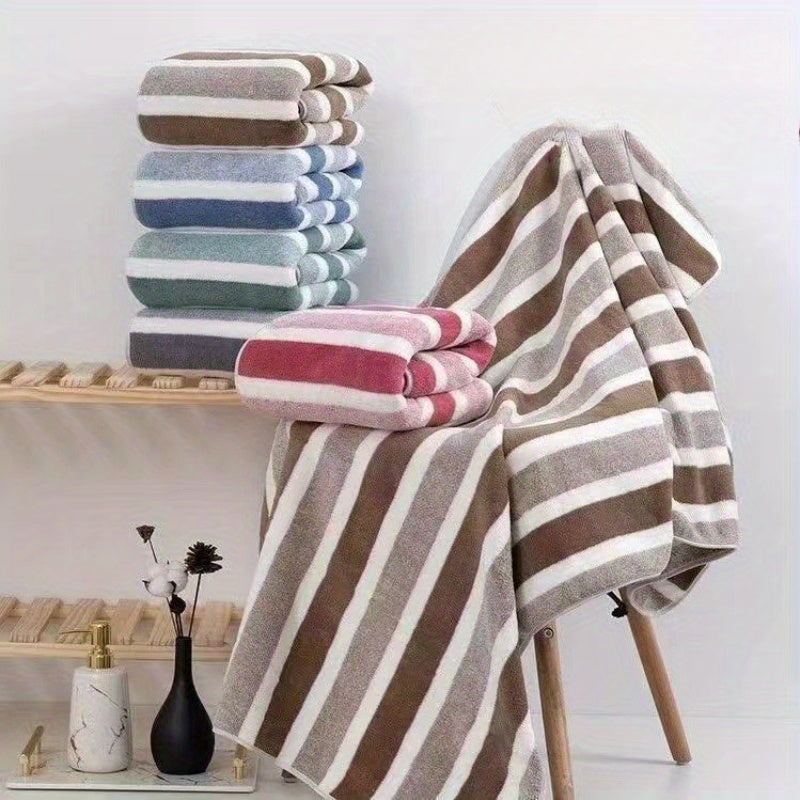 8pcs Lint-Free Super Absorbent Soft Five-Star Hotel Standard Two-Color Striped Spaced Bath Towel Set, Including 2 Large Bath Towels, 2 Medium Bath Towels And 4 Small Bath Towels, Wash Cloths