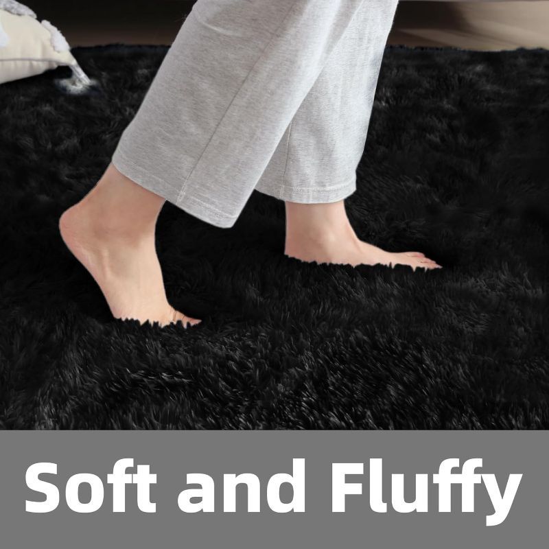 Extra Large Fluffy Shaggy Rug Suitable for Living Room Bedroom Carpet - Plush Soft Modern with Shag Carpet, Machine Washable Black Fuzzy Rug Suitable for Playroom,, Cozy Indoor Decor for Christmas Gift