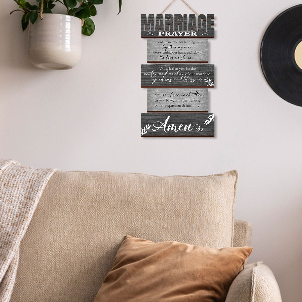 1 Set Wall Decor for Living Room-Wall Hangings for Home/ Wall Decoration Items for Living Room, Wall Art, Bedroom Wall Decor-Marrige Prayer Sign-Autumn Halloween Thanksgiving Winter Christmas Decor for Couple Wife Husband-Vintage Exquisite Wall Decor