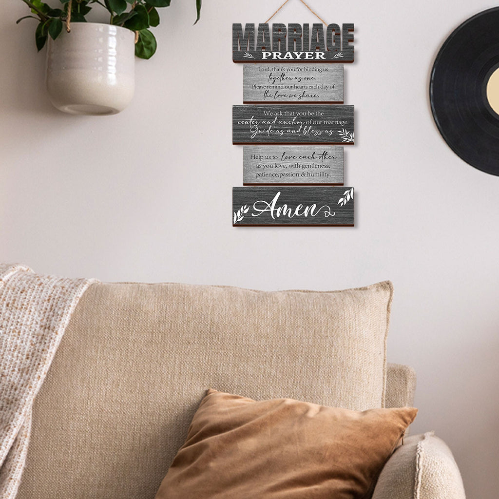Marriage Prayer Wall Sign with Rustic Gray and Black Hanging Panels, Christian Living Room and Bedroom Decor for Couples, Wedding and Anniversary Gifts