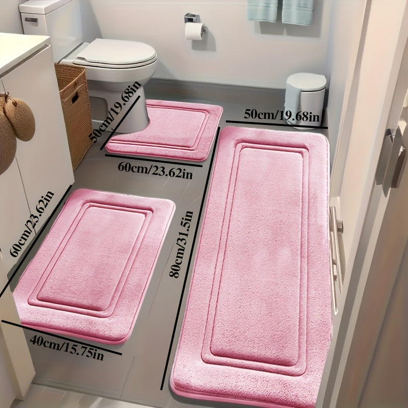 3pcs Small-Area Rugs And Ultra-Absorbent Bath Mats - Non-Slip Bathroom Floor Mats, Super Soft And Comfortable Premium Bathroom Rugs, Suitable for Bathtubs, Showers, Bathroom Additions And Home Decor Flooring Kitchen Rugs & Mats