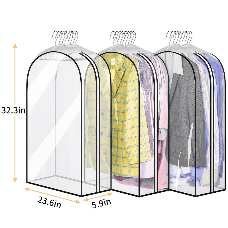3pcs, 30-50inch Extended Transparent Clothes Storage Bag, High Quality And Very Durable, Used for Valuables Storage, for Wardrobe Storage, Suit Bagging, Hanging Clothes Storage Bag, for Shirts, Coats, to Ensure That The Clothes Are Neat And Clean