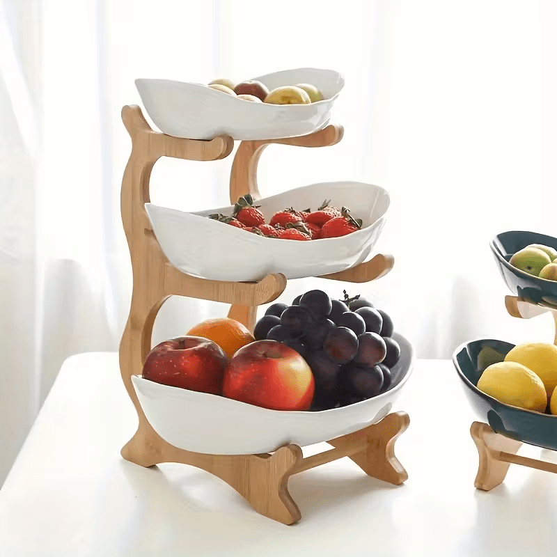 2/3-Tier Creative Plastic Fruit Plate | Elegant Wooden Design Suitable for Family Snacks And Bread Plastic Trays in The Living Room, Space-Saving Design, Easy to Assemble, Birthday Gift