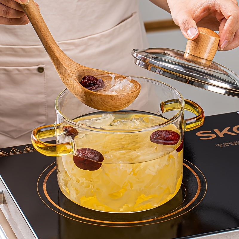 54Oz Borosilicate Glass Cooker with Yellow Handle Heat Resistant Transparent Soup Congee Pot Suitable for Stoves And Ovens Perfect for Families And Restaurants Perfect for Soups Milk Ramen More Easy Clean Odorless Kitchen Essential