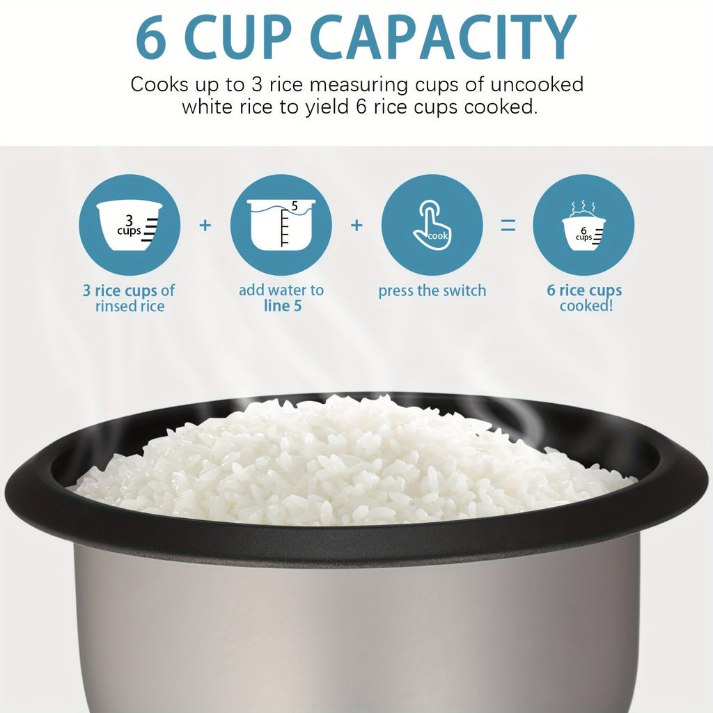 Rice Cooker with Removable Non-Stick Pot, Yogurt Maker with Auto Keep Warm Function, Large Capacity 6-Cup (Cooked) 1.5 Qt, 3-Cup (Uncooked), One-Touch Operation Grain Cooker, Multicooker, Stainless Steel Inner Liner, Steamer, Oatmeal Cooker