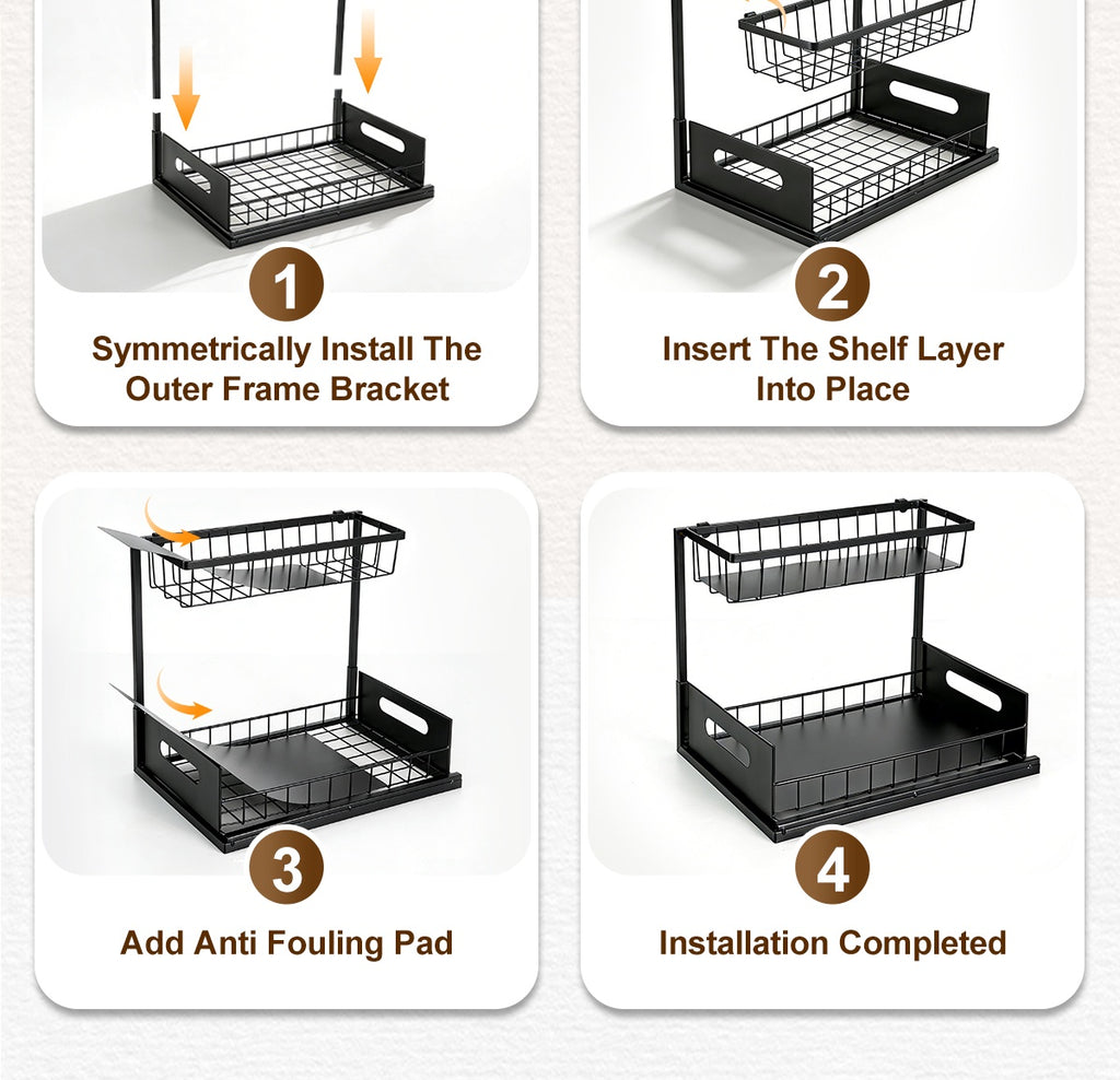 1/2pcs Kitchen Organizers And Storage, Kitchen Accessories, Utility Racks, Under Sink Organizer, Pull Out Cabinet Organizer, 2 Tier Slide Out Sink Shelf, Cabinet Storage Shelves, Under Sink Storage for Kitchen Bathroom Cabinet