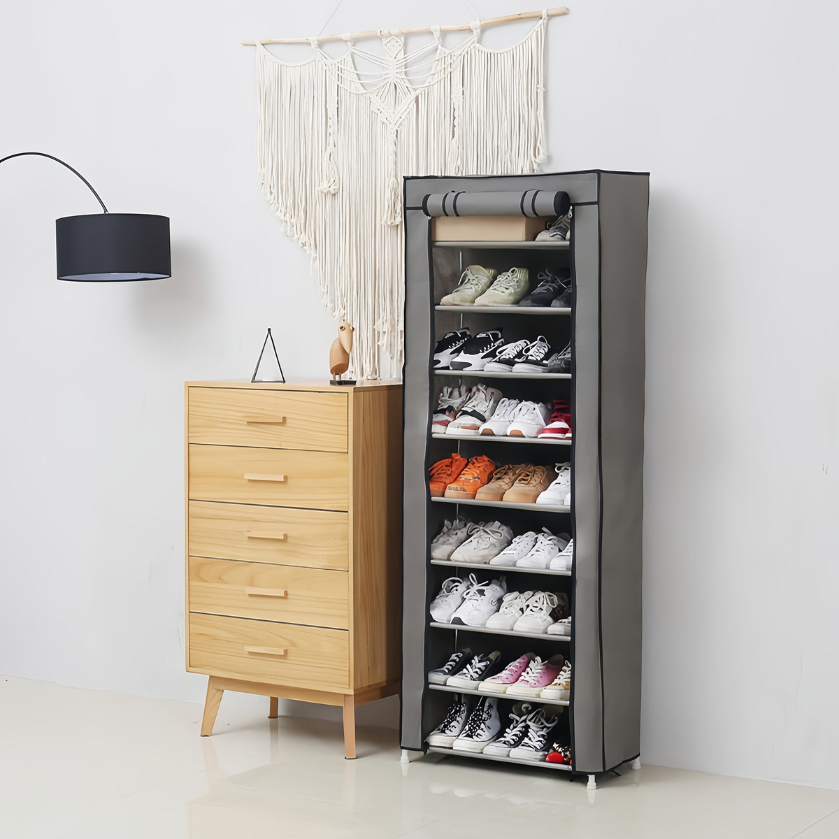 6/8/10 Layer High-Capacity Shoe Rack, with Dust Cover, Multi-Functional Storage Rack, Pipe Diameter 12Mm, Shoe Rack at The Door Saves Space, Easy to Assemble, Suitable for Household Shoe Racks And Wardrobes