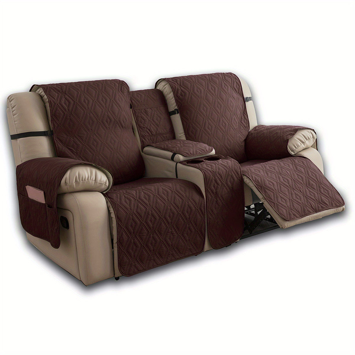 4pcs/set Loveseat Recliner Cover with CenterConsole|100% Waterproof Pet Coverfor Dual Recliner with Straps Design|Split Reclining Loveseat Cover Furniture Pet Protector, Valentine's Day Home Decorations