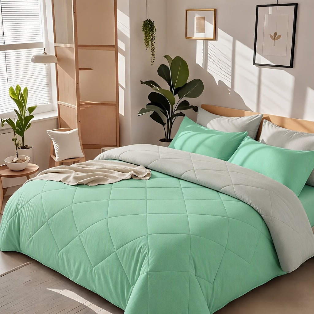 2/3pcs Solid Color Rhombus Grid Queen/King Size Bedding Set Soft, Comfortable, Fluffy Microfiber Filling Lightweight Breathable Fabric Easy Care All Season Use Includes Comforter Pillowcases Luxury Quality