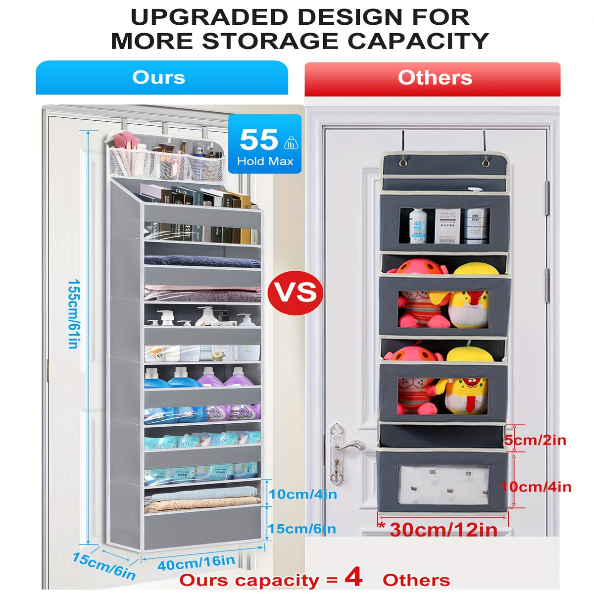 Over Door Hanging Organizer, No Tilt Closet Organizer for Diaper Shoes Over Door Storage Organizer with 6 Large Capacity Pockets for Newborn Essentials Nursery Bedroom Bathroom