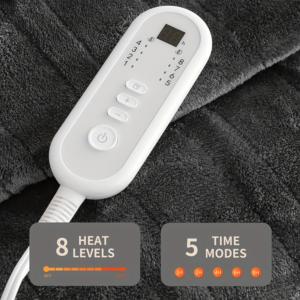 Extra Large Flannel And Electric Blanket with Time And Temperature Control, 10 Hour Auto-Off, 8 Temperature Levels, Queen/King Two Controllers, Throw/Twin/Full with 1 Controller, Machine Washable, PTC+NTC Overheat Protection