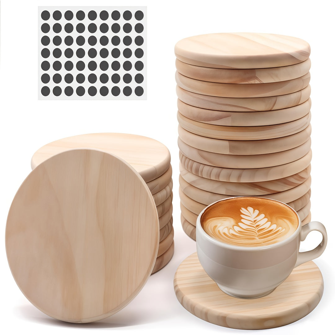 24/48/96pieces Unfinished Wood Coaster Blanks(4 Inch Square & Round) With Non-Slip Foam Stickers - Craft Supplies For Painting, Engraving, Burning & Decor - Ideal Handmade Gifts & Home Decor For Christmas Halloween Easter, Mother'S Day Craft Gift