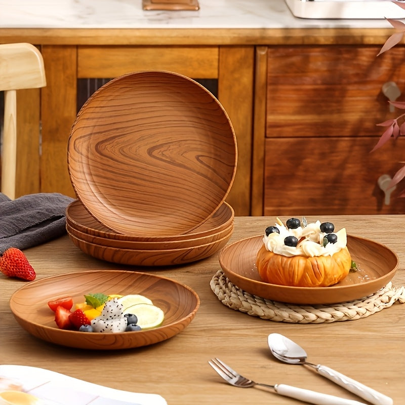 10pcs Of Wood-grain Colored Dinner Plates, 7.8-inch Thickened Plastic Plates, Salad Plates, Bread And Sandwich Plates, Breakfast Trays, Family Dining Table Plate Sets, Main Course Plates for Noodles, Pasta And Rice, Serving Trays, Suitable for
