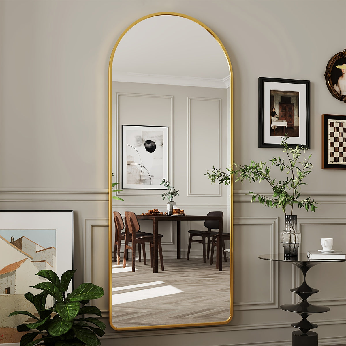 58"x19" Full-Length Mirror Arch Floor Stand - Freestanding, Vertical Orientation, No-Electricity Installation, Ideal for Bedroom, Living Room, Cloakroom - Durable Glass & Metal Frame, Mirror Wall Decor