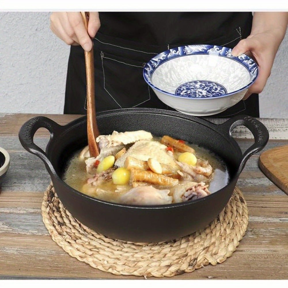 2-Piece/1-Piece Pre-Seasoned Cast Iron Wok Set - Grill & Stove Pan with Handles, Oven Safe Nonstick Skillet for Stir Fry, BBQ, Camping (No Lid)