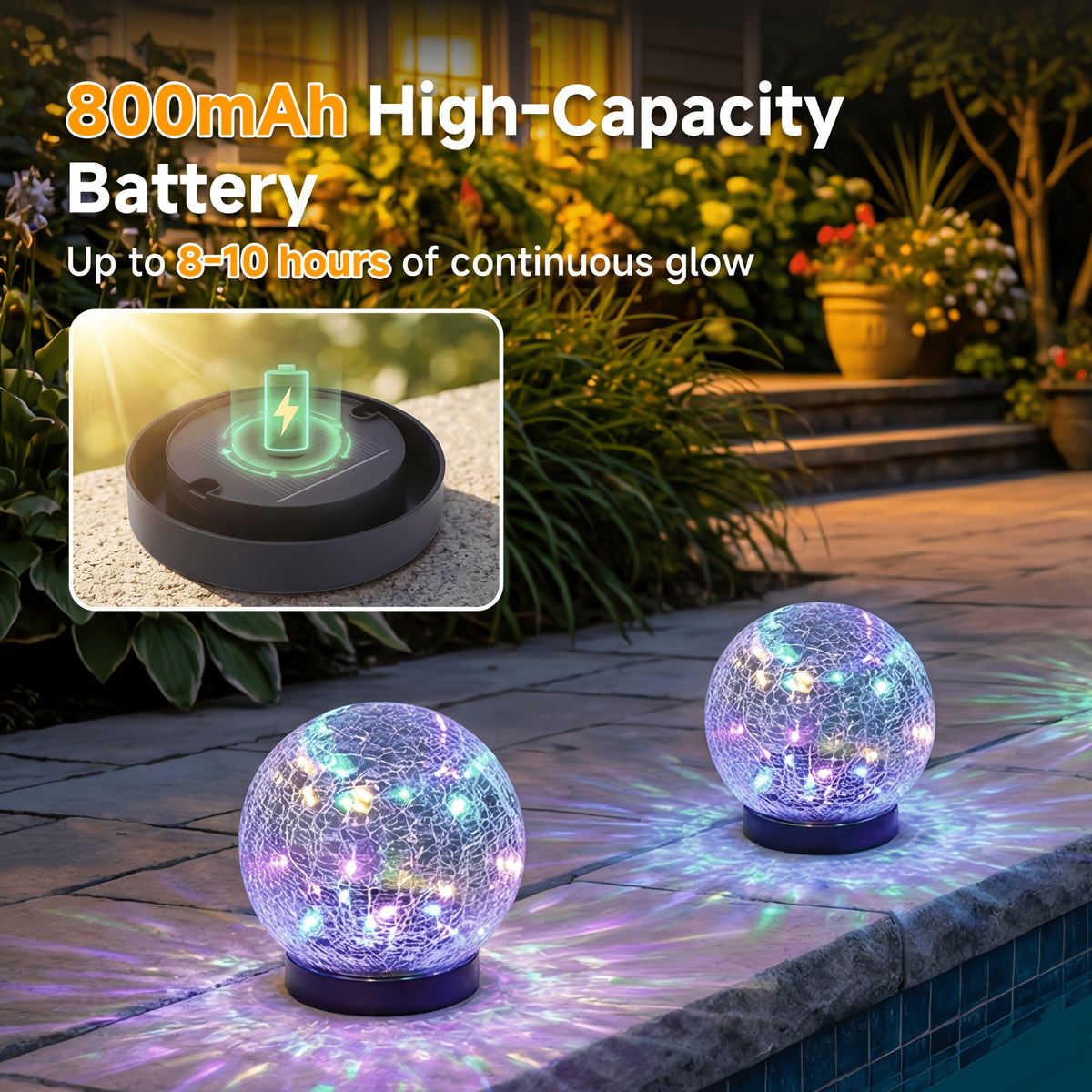 4 Solar Spherical Lights, Outdoor Solar Garden Spheres, Outdoor Cracked Glass Globes, Outdoor Solar Spheres, Christmas Decorations for Courtyards, Lawns, and Backyards, Christmas Ornaments, Large Size, Upgraded Packaging,halloween/christmas Decor