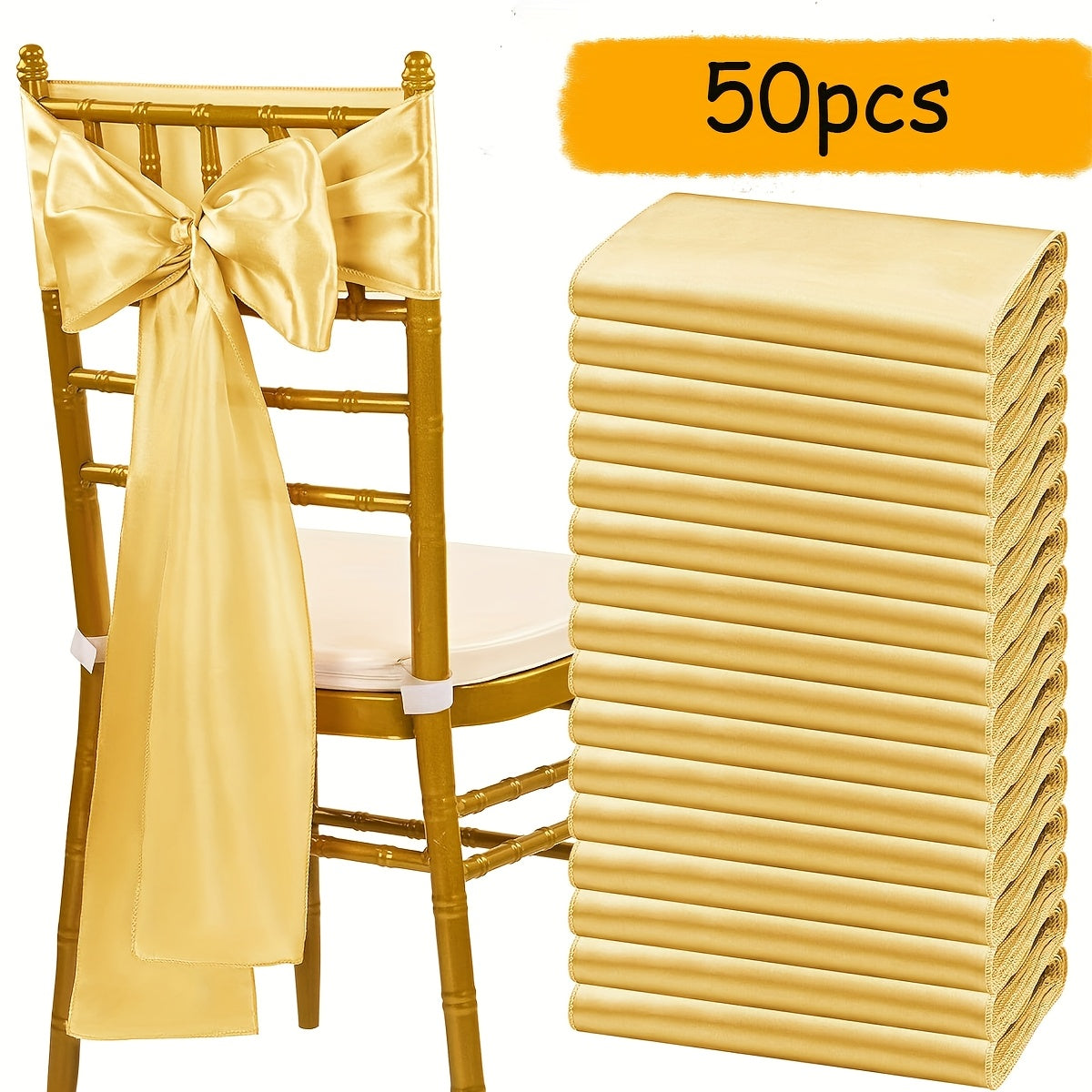 50pcs Satin Chair Waist Belt Bow Universal Chair Cover for Wedding Reception Restaurant Banquet, Party, Hotel Event Decoration (7 X 108 Inches)