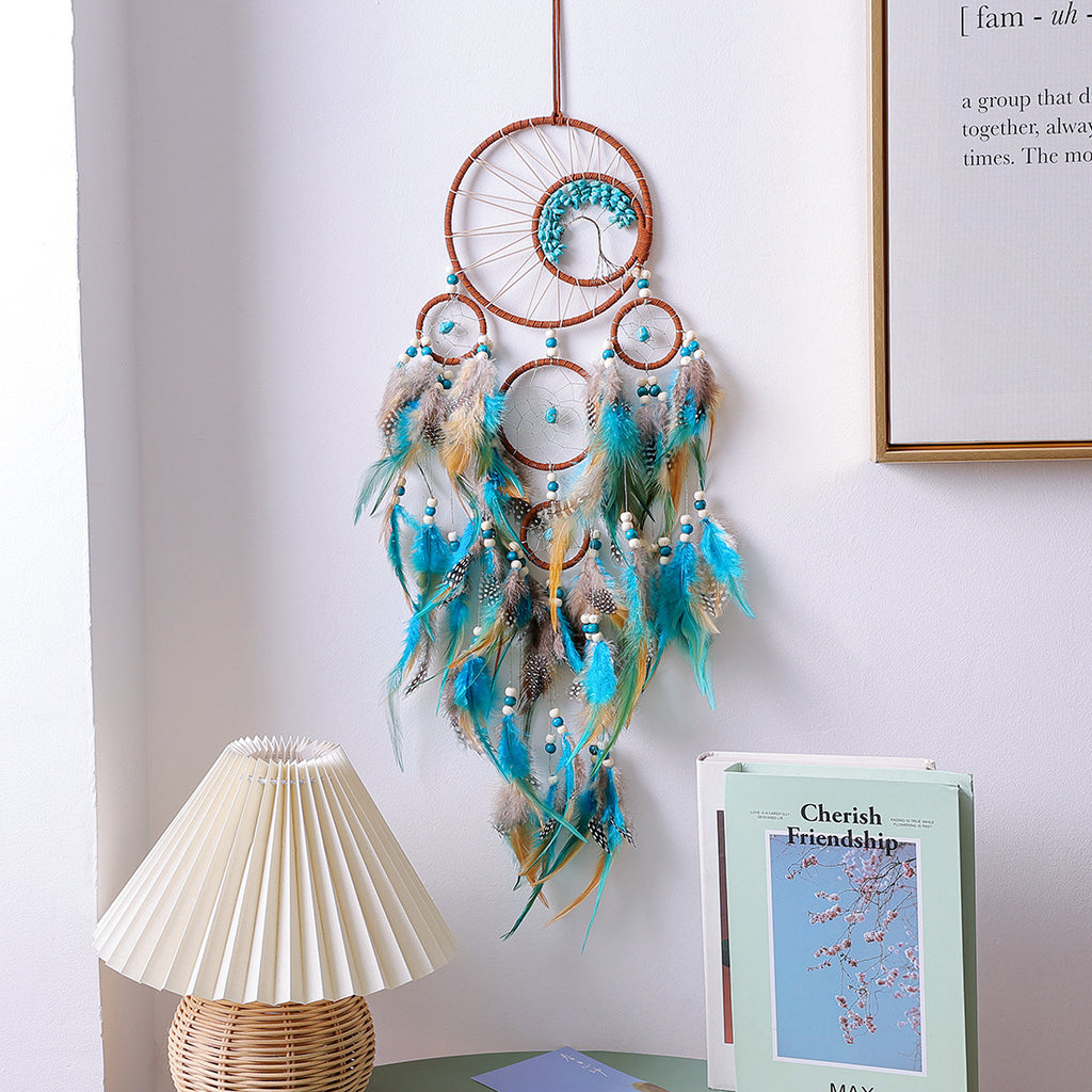Bohemian Dream Catcher Pendant with Feathers - Natural Elements Door Hanging Decor for Bedroom, No Electricity Needed, Unique Birthday Gift for Girls & Women