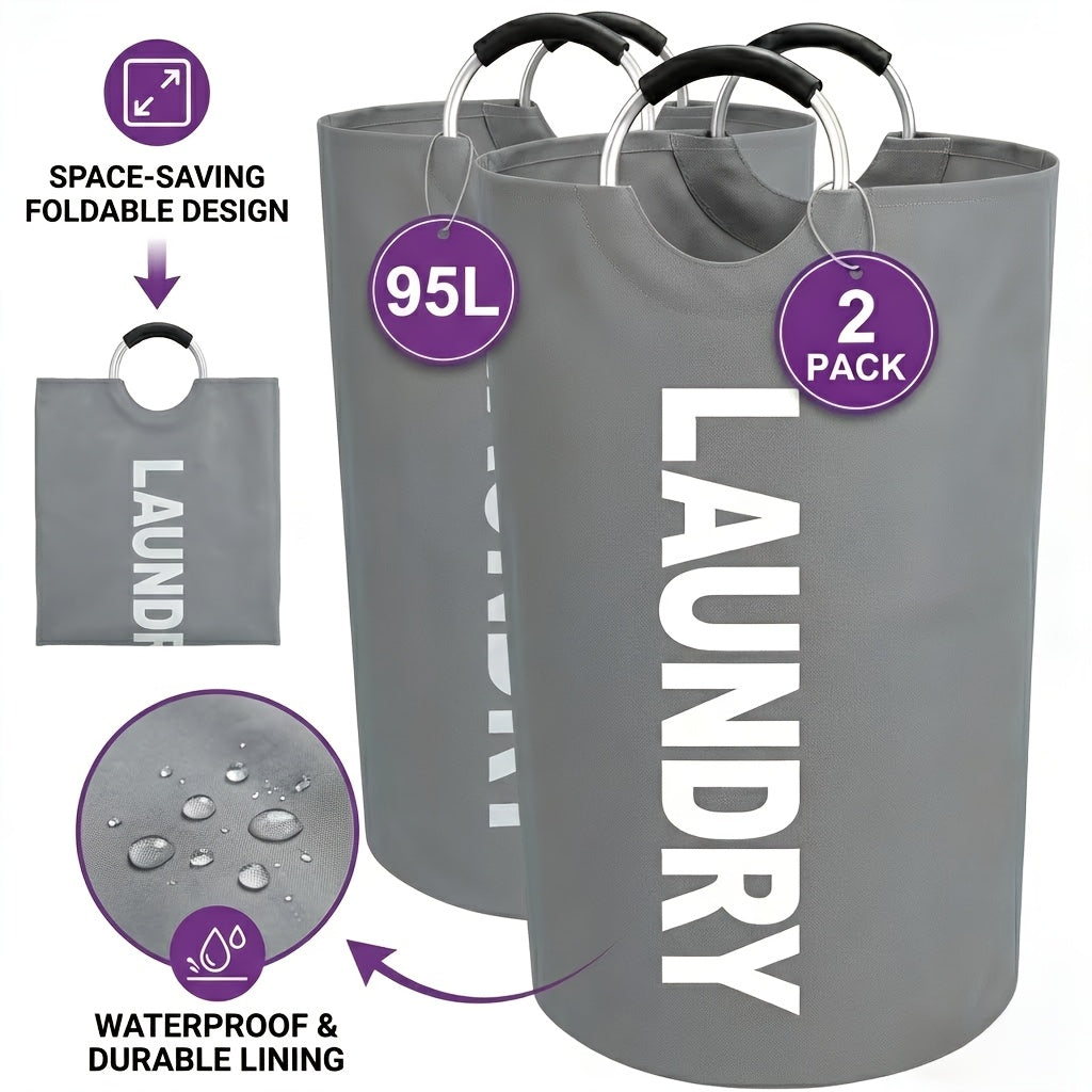 2pcs/ 1pc Large Foldable Laundry Basket, Dirt Clothes Basket With Padded Handle - Waterproof Freestanding Dirt Clothes Basket. Easter Gift(With Random Color Options)