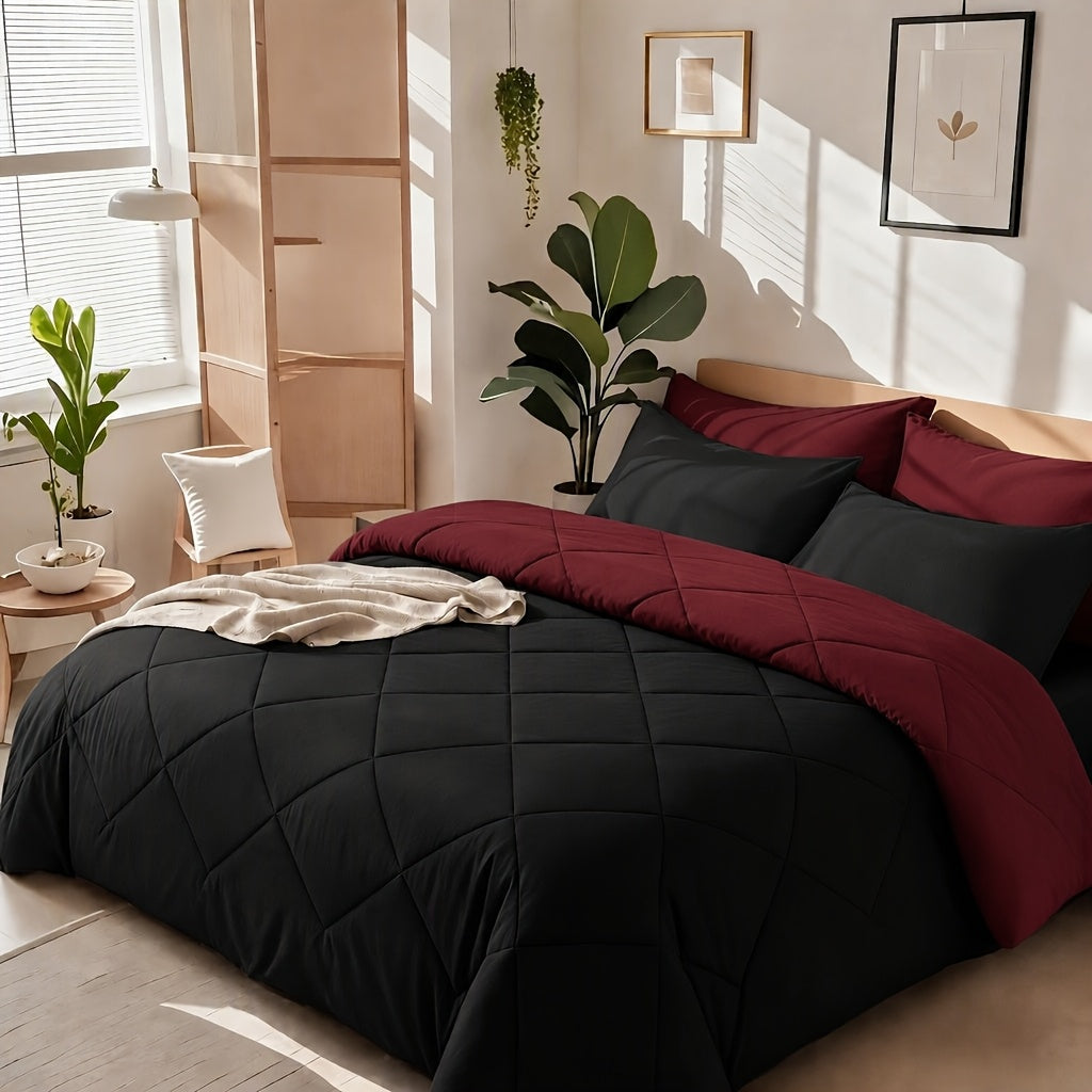 2/3pcs Solid Color Rhombus Grid Queen/King Size Bedding Set Soft, Comfortable, Fluffy Microfiber Filling Lightweight Breathable Fabric Easy Care All Season Use Includes Comforter Pillowcases Luxury Quality