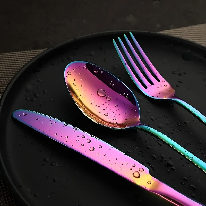 60/20pcs Stainless Steel Rainbow Cutlery Set - Sturdy Commercial Cutlery for Dining Establishments, Weddings & Home Use | Safe for Dishwashers, Rust-Resistant