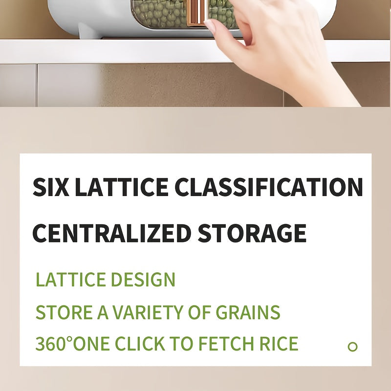 Rotating for rice Bucket | 6-Grid Cereal Dispenser, Large Capacity for rice Bucket | Airtight Dispenser with a Transparent Window, Features Moisture-Proof And Insect-Proof Design, Suitable for Rice, Cereals
