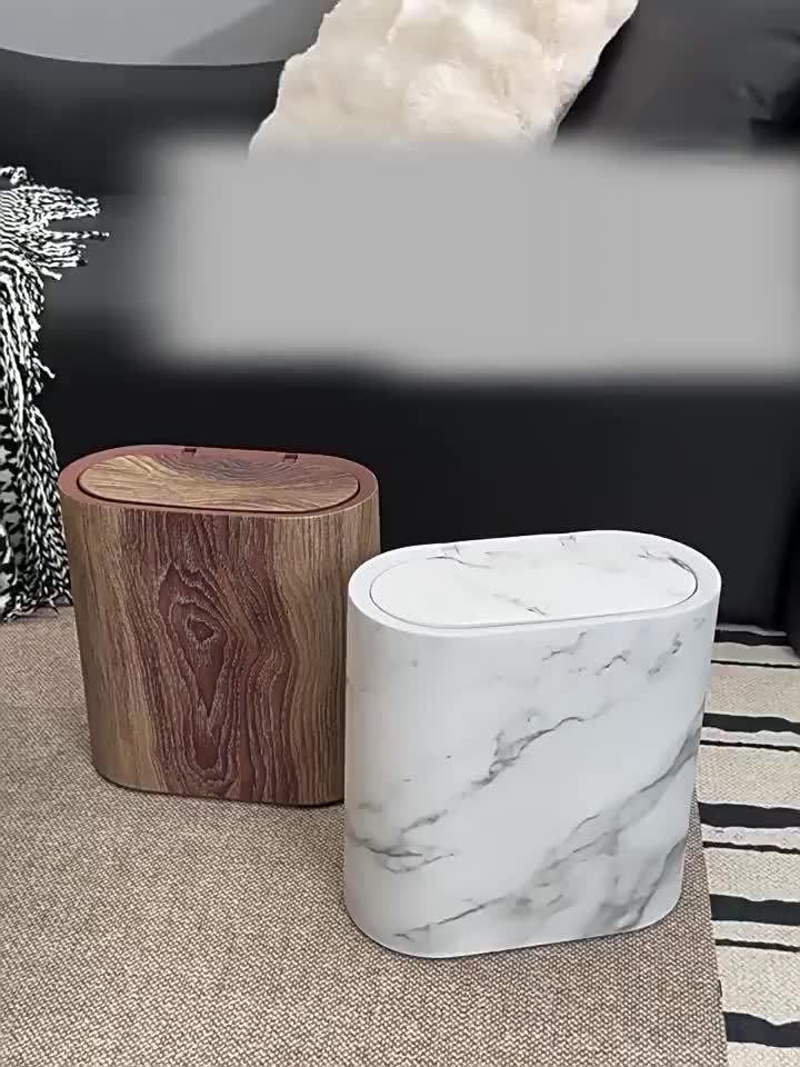 2pcs Trash Can with Marble And Wood Grain Pattern, Plastic Wastebasket with Built-in Handles, Easy to Clean, Rustproof, Space-Saving Design, Ideal for Small Spaces In Bathroom, Laundry, And Home Office, (2pcs/1pc), Halloween Gifts, Christmas Gifts
