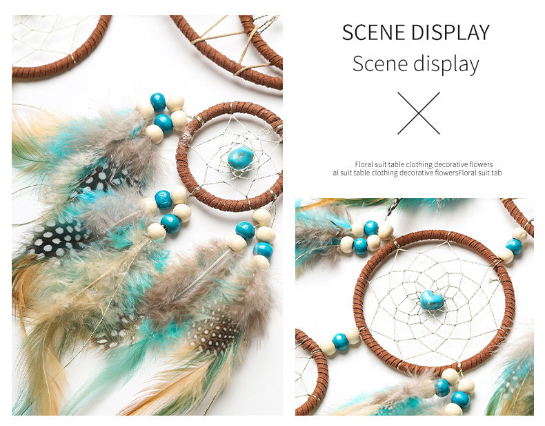 Bohemian Dream Catcher Pendant with Feathers - Natural Elements Door Hanging Decor for Bedroom, No Electricity Needed, Unique Birthday Gift for Girls & Women