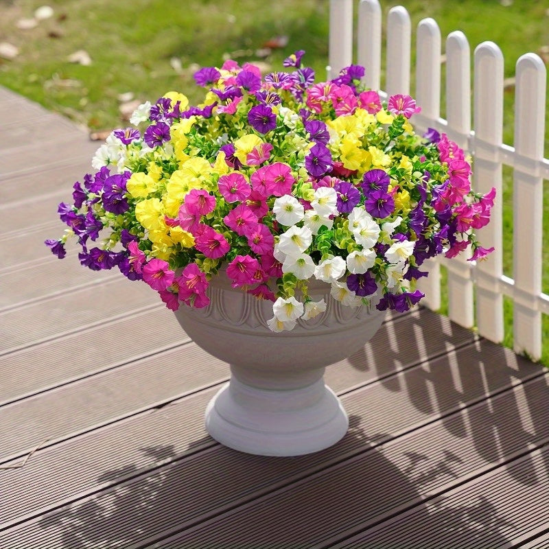 Mixed Color Artificial Morning Glory Flowers, 10 Bundles in Five Colors for Front Porch Planters, Patio Arrangements, Window Boxes and Home Decor
