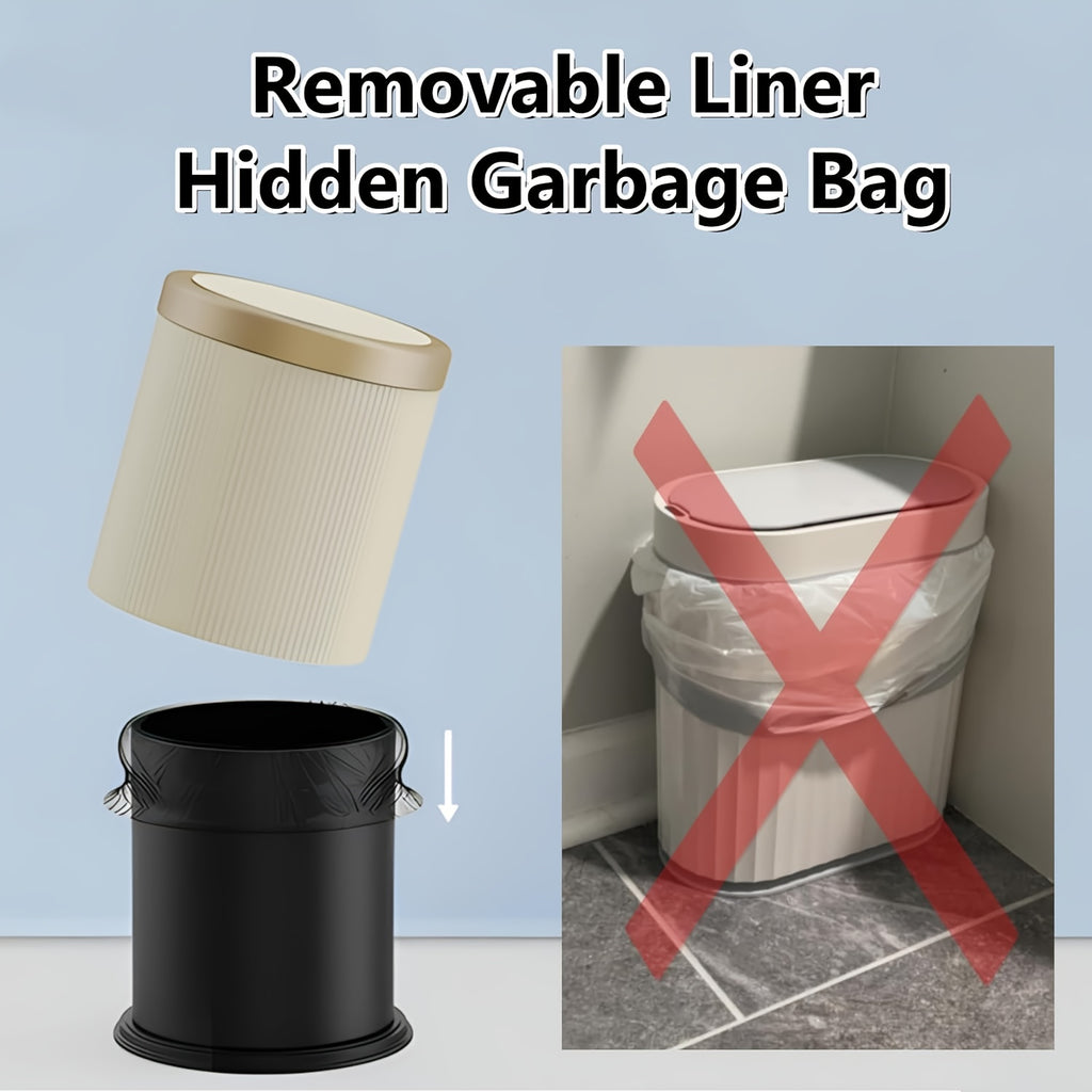 1pc 3.17gal Luxury Large Capacity Push-Lid Trash Can, Dual Inner Buckets, Bathroom Trash Can, Odor-Sealing Oval Garbage Bin, Modern Plastic Waste Container for Kitchen, Bedroom, Living Room, Bathroom. Gifts for Labor Day, Halloween, And Christmas