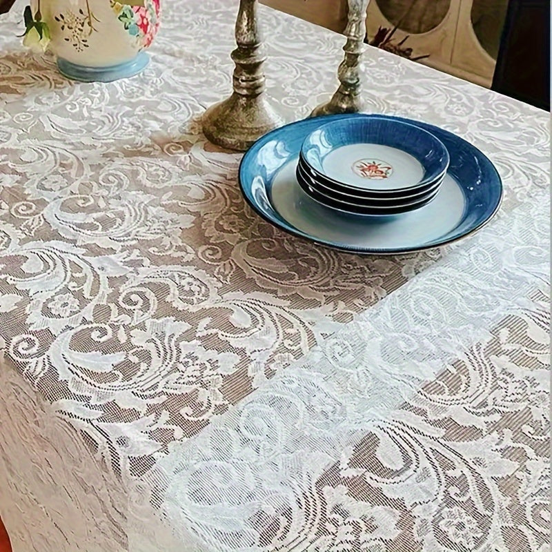 1pc French Paisley Lace Tablecloth, Rectangular Polyester Table Runner for Dining and Coffee Table, Washable, Easy Clean, Home Decor for Christmas, Machine, Solid Pattern, Square Shape
