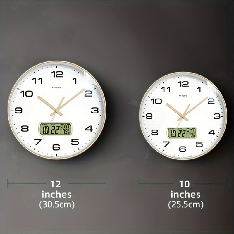 TIMESS calendar display analog wall clock, 10/12/14 inch 4-color large dial silent, can display perpetual calendar and Fahrenheit temperature, bedroom, office, school decoration