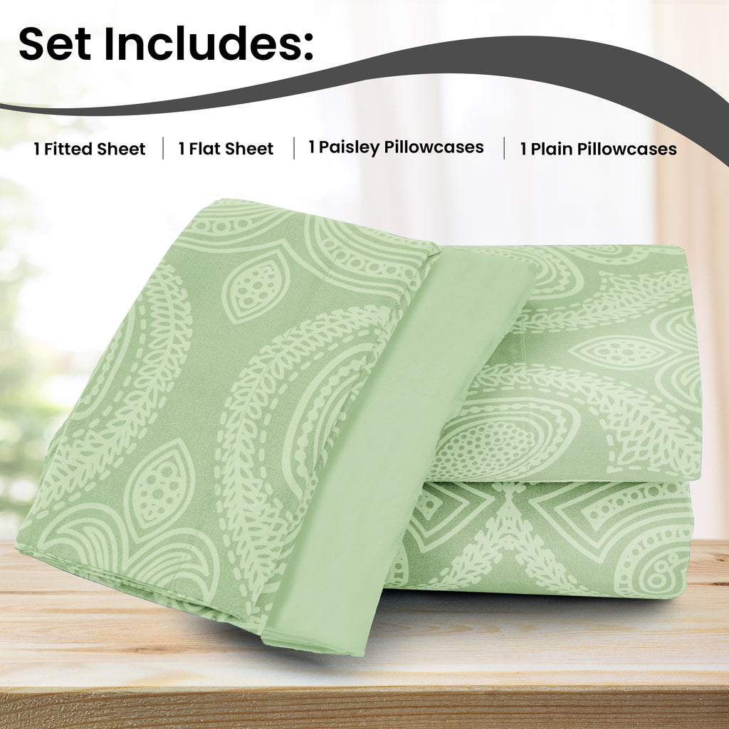 Paisley Microfiber Sheet Set, Soft 100% Polyester Bedding with 16-Inch Deep Pocket Fitted Sheet, Flat Sheet and Pillowcases in Six Bed Sizes
