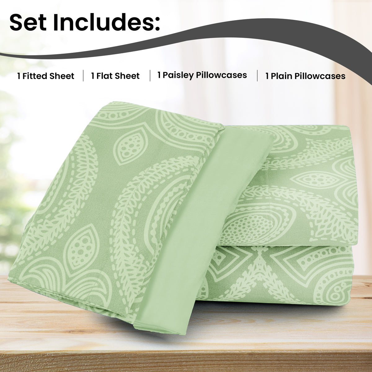Paisley Microfiber Sheet Set, Soft 100% Polyester Bedding with 16-Inch Deep Pocket Fitted Sheet, Flat Sheet and Pillowcases in Six Bed Sizes